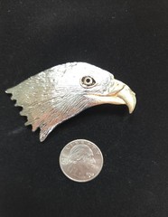 Vintage Two Tone American Bald Eagle Head Brooch Pin Patriotic 1980s Costume