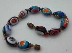 Vintage Millefiori Blue Red White Yellow Turquoise Glass Bead Knotted Bracelet
