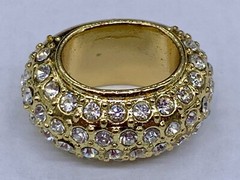 VINTAGE GOLD TONE GODIVA PAVE CRYSTAL SLIDING CHARM RING SIGNED