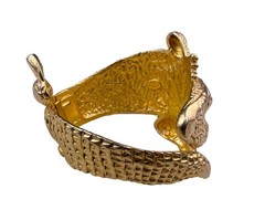 70s & 80s Kenneth Jay Lane Gold Tone Cuff Bracelet Alligator Textured Vintage