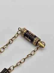 Vintage Chinese Export Silver Gold Tone Black & Blue Enamel Dainty Necklace 24″