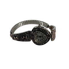 Heart Watch Silver Tone Stretch Bracelet Vintage Style