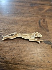 Vtg Jackie Collins Panther Green Jewel Eyes Cat Pin 3¾” Brushed Gold Tone Brooch