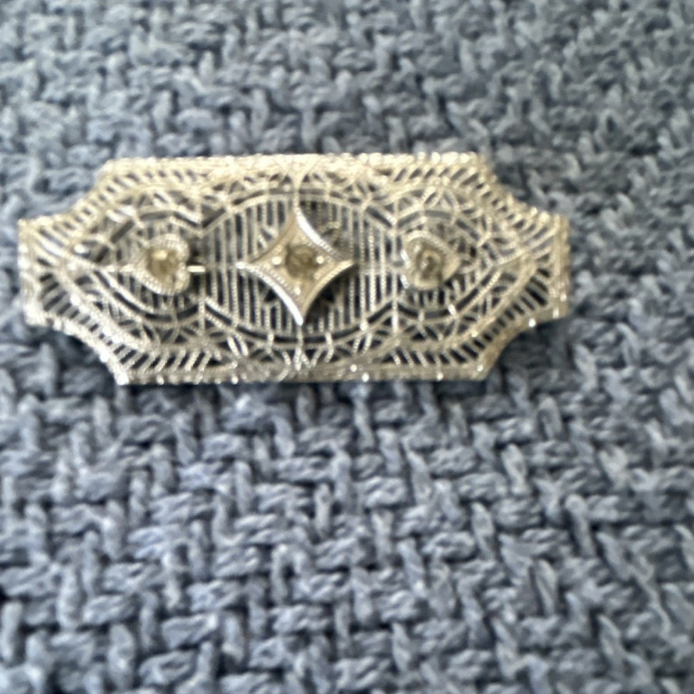 Art Deco Filigree Silver Brooch Pin Vintage Rectangular Fashion Jewelry