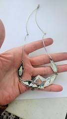 Vintage ALIA Sterling Silver Pink Abalone Shell Inlay Necklace 20″