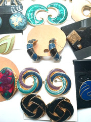 Vintage Enamel Pierced Earrings 80’s & More Colorful Variety Lot of 64 Pairs
