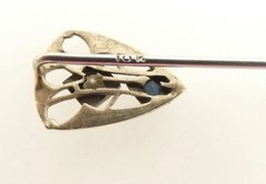 10K Vintage Art Deco 1920s White Gold Diamond .09ct Blue Gemstone Stick Pin 1.1g