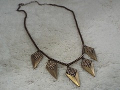 Brass-tone Champagne Rhinestone Pendants Necklace (B5)