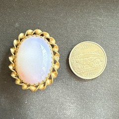 Antique Gold Tone Opaline Cabachon C Clasp Brooch Pin