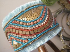 Costume Jewelry 2 Lb Bracelets Brass Arm Band Leather Plastic Wood Beads Retro#9