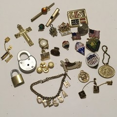 Lot of Vintages Pins Tie Lip Elgin Watch for repair locks cuff Links Flags USA