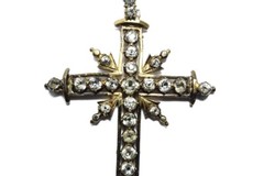 ANTIQUE IBERIAN 19K GOLD GEORGIAN PERIOD FOILED PASTE CROSS PENDANT c1780