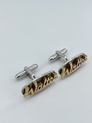 Vintage Swank mens cufflinks name Walter gold and silver tone concave 3/4″