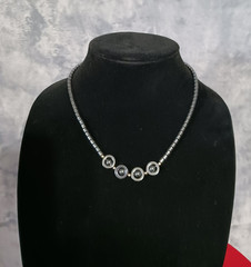 Vintage Hematite Beaded Necklace Gold Tone Clasp Gift Modernist Orb Circles