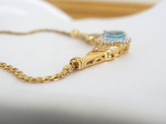 14K Gold on Sterling Silver 925 Natural Heated Blue Topaz Diamond Necklace 18″