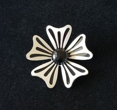 Vintage Black & White Enamel Layered Flower Metal Brooch