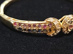 Beautiful Vtg Authentic Ruby Sapphire CZ Cubic Zirconia Gold Plated Bracelet