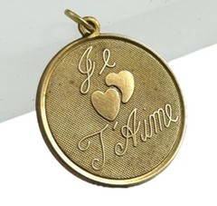 Vintage Charm French I Love You Medallion Pendant Tarnished Brass Jewelry Gift