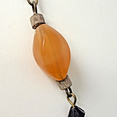 Vintage Estate 26-28″ Bronze Toned Orange & Clear Beaded Chain Station Necklace