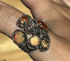 vintage sterling silver brutalist mexican fire opal ring size 8 beautiful OOAK