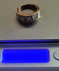 Vintage 18K Rolled Gold Plate Ring Wt 7.4 Grams Mop Inlay / Rhinestone Size 8