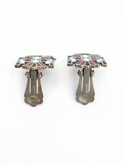Vintage Thunderbird clip on earrings First Nations mosaic enamel silver tone