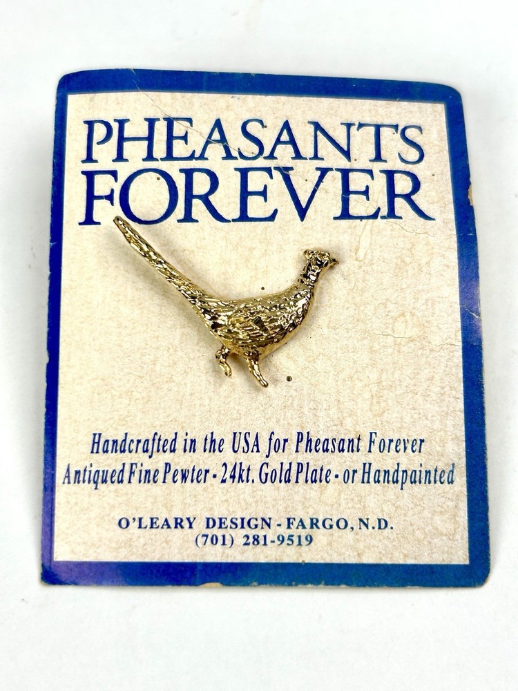 VTG Fine Pewter & 24kt. Plated Pheasants Forever Lapel Pin w/ Artist Initials