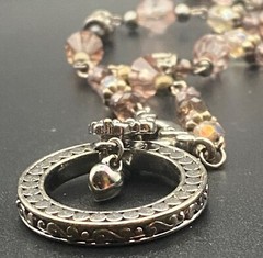 Vintage-Inspired Necklace Silver Tone Chain Beaded Circle Pendant Lobster Clasp