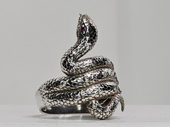 925 Sterling Silver – Ruby Eyes & CZ – Articulated Toungue Snake Ring Size 9.75