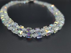 Vintage Aurora Borealis Crystal Glass Bead Necklace Double Strand 24″