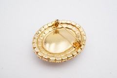 Vintage Brooch Pin Gold Tone Rhinestone Faux Pearl Cabochon