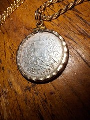 1893 Guatemala Silver & Hammered Gold Coin Necklace, 1 Real, USA Shop Made COA