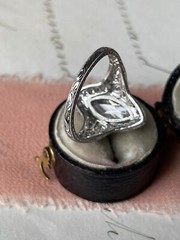 Early Art Deco Marquise Lab Created Diamond Wedding Engagement 925 Silver Ring