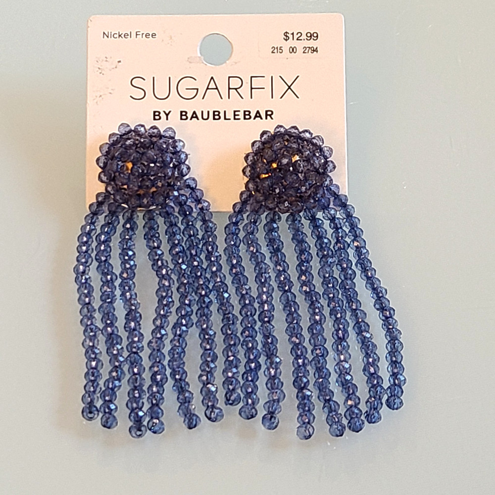 Sugarfix by BaubleBar Beaded Fringe Earrings Slate Blue 3.25″ Drop Dangle State