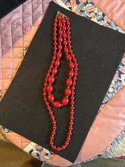 2 Vintage Jewelry MONET Red Lucite/Gold Metal Beads Necklaces