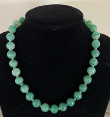 Vintage Jomaz Aqua Glass Beaded Small 13″ Choker Necklace Cabochon Center