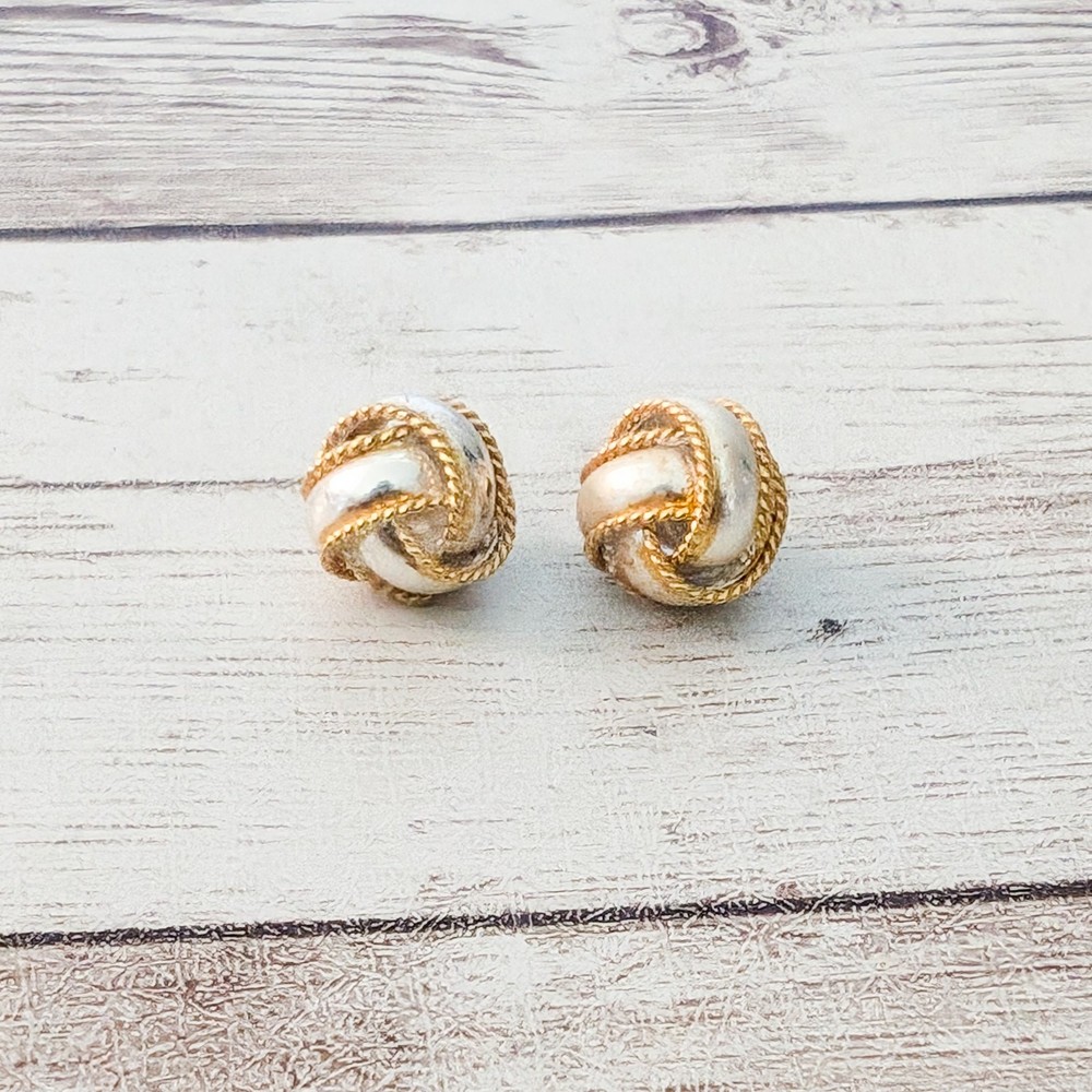Vintage Stud Earrings Silver Tone & Gold Tone Knot – Condition Issues