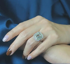 Art Deco Style Lab Created Diamond Green Amethyst Peridot 14K White Gold FN Ring
