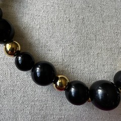 Vintage Monet Beaded Necklace Black Gold 17 Inches