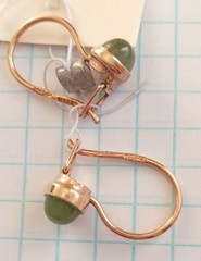 Vintage Beautiful Earrings Nephrite Stone Gilt Sterling Silver 925 Women Jewelry