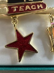 Tona Gold Tone Multicolor Enamel Book Stack And Dangling Charms Teachers Brooch