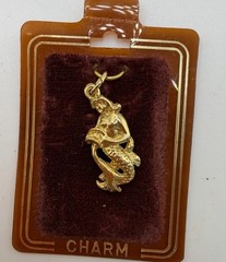 Vintage MERMAID Gold Tone Metal Pendant Charm STILL ON CARD New Old Stock NOS