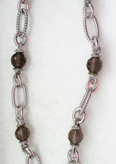 Judith Ripka Sterling Silver Smoky Quartz and 22″ Link Necklace JR Box & /Pouch