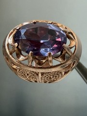 Vintage USSR 14K 583 Gold Alexandrite Ring Soviet Russian Jewelry