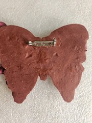 Vintage Decorative Butterfly Brooch • Copper & Maroon Color with Faux Gemstones