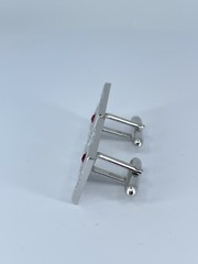 Swank rectangle cufflinks red rhinestone brushed polished silver tone