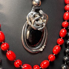 Necklace Lot Goth Witchy Black Red Vintage Acrylic Beads Metal Glass Pendant