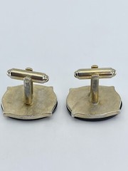 Vintage Black Onyx mens cufflinks oval gold tone bullet back 7/8″