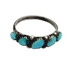 Vintage Sterling Silver 925 Ring Turquoise Blue Stones Southwestern Old Pawn 6.5