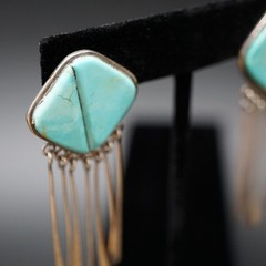 Consuelo Campos Southwestern Sterling Turquoise Inlay Fringe Earrings ’90 Dangle